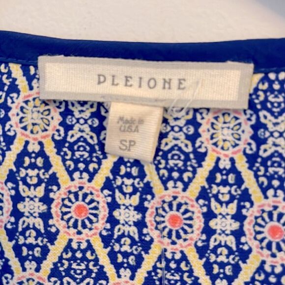 PLEIONE SHIFT DRESS Small Royal Blue/Pink/Yellow Print Capped Sleeve NWT - Picture 6 of 10